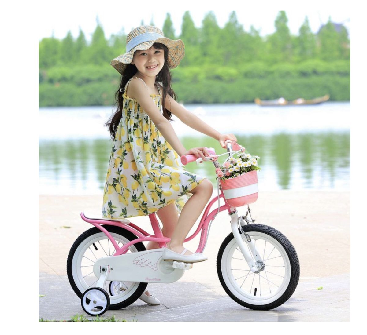 Royalbaby Little Swan Pink 14 Girl's Bicycle With Training Wheels And Basket