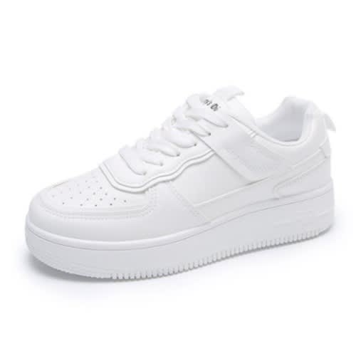 Thick Soled Leather Casual Female Sneakers - White