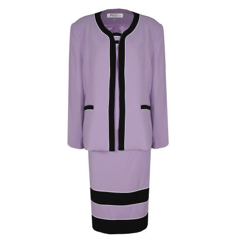 A Plain Patterned 3-piece Ladies Skirt Suit- Lilac/black Lss-4907