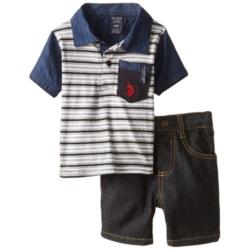 Baby Boys' Pocket Polo and Denim Short Set - Multicolour
