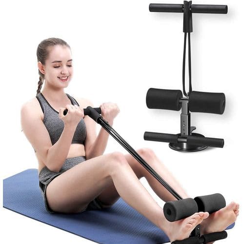 Adjustable Self Suction Sit Up Bar With Elastic Pull Rope- Black