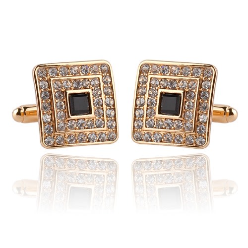Men Cufflinks - Gold With Black Crystal