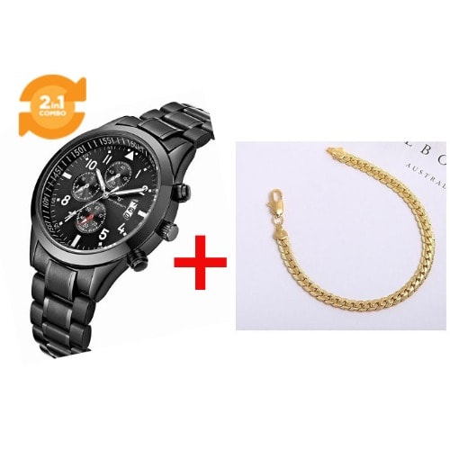 2 In 1 Unisex Watch With Bracelet - Black
