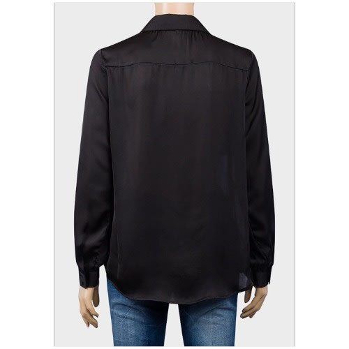 Ladies Long Sleeve Lightweight Satin Shirt - Black