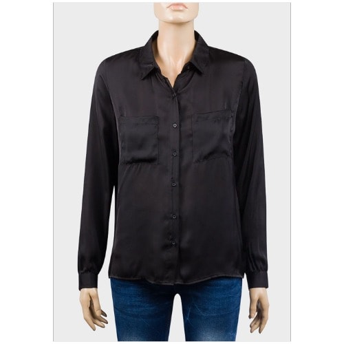 Ladies Long Sleeve Lightweight Satin Shirt - Black