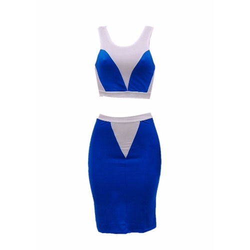 Two Tone Bodycon Co-ordinate - Blue & White