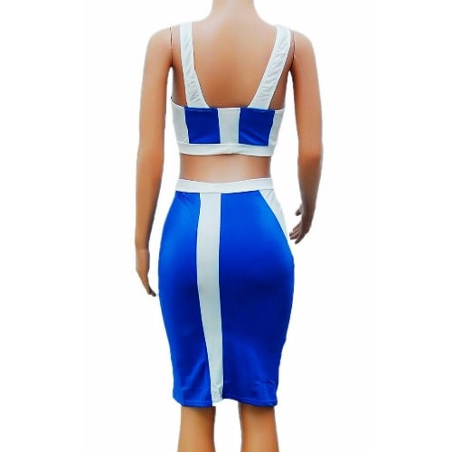 Two Tone Bodycon Co-ordinate - Blue & White