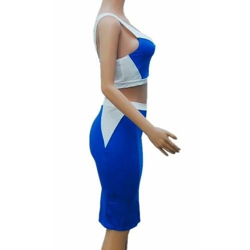 Two Tone Bodycon Co-ordinate - Blue & White
