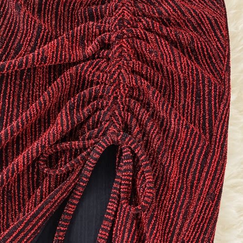 Ruched Glittery Midi Dress- Dark Red