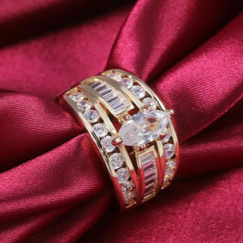 Inlaid Zircon Engagement Ring Sz 8
