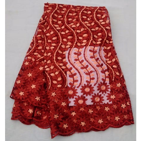 4 Yards Beaded Italian Sample Lace - Red