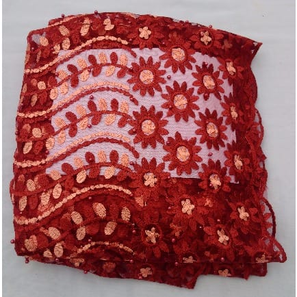 4 Yards Beaded Italian Sample Lace - Red