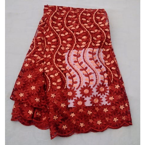 4 Yards Beaded Italian Sample Lace - Red