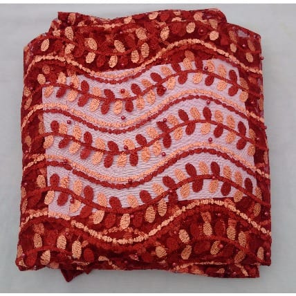 4 Yards Beaded Italian Sample Lace - Red