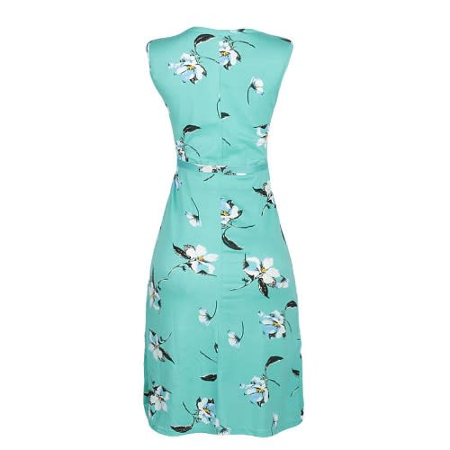 Belted Floral Skater Dress- Green