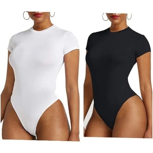 Short Sleeve Female Bodysuit - White And Black