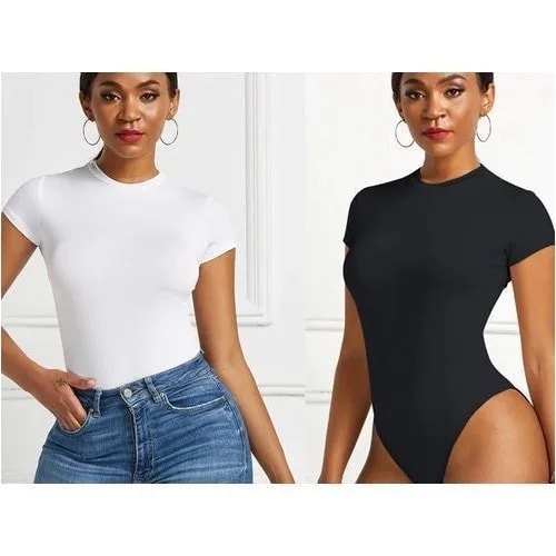 Short Sleeve Female Bodysuit - White And Black