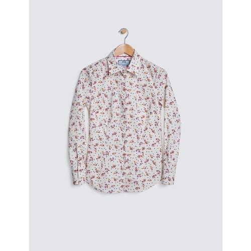 Women's White & Purple Tiny Bunches Fitted Floral Shirt