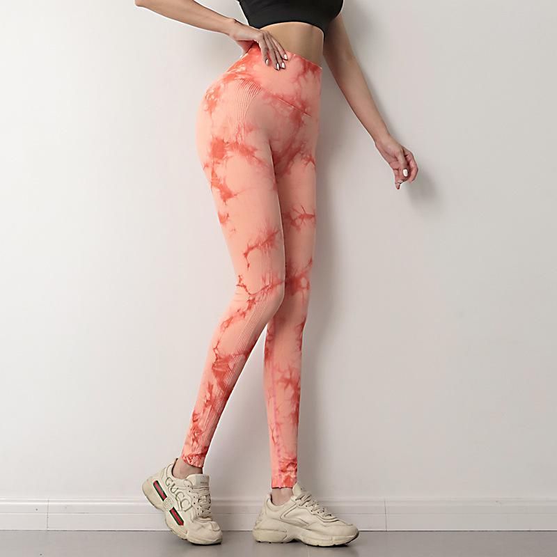 Tie Dyed Seamless High Waist Tight Yoga Pants for Women's Honey Peach Hip Lifting Outdoor Tight Sports Fitness Pants