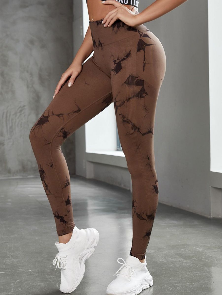 Tie Dyed Seamless High Waist Tight Yoga Pants for Women's Honey Peach Hip Lifting Outdoor Tight Sports Fitness Pants