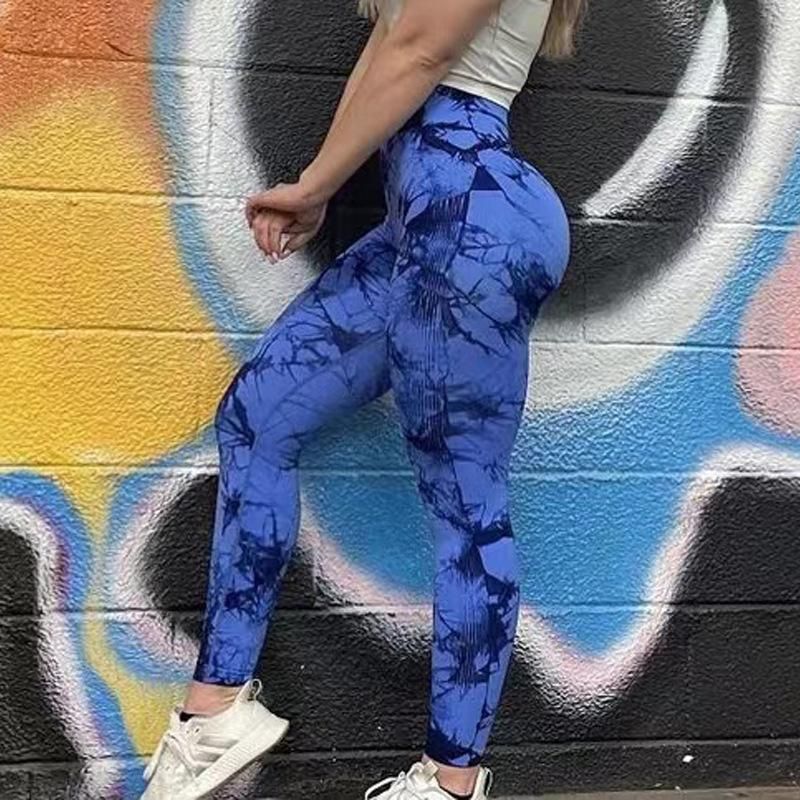 Tie Dyed Seamless High Waist Tight Yoga Pants for Women's Honey Peach Hip Lifting Outdoor Tight Sports Fitness Pants