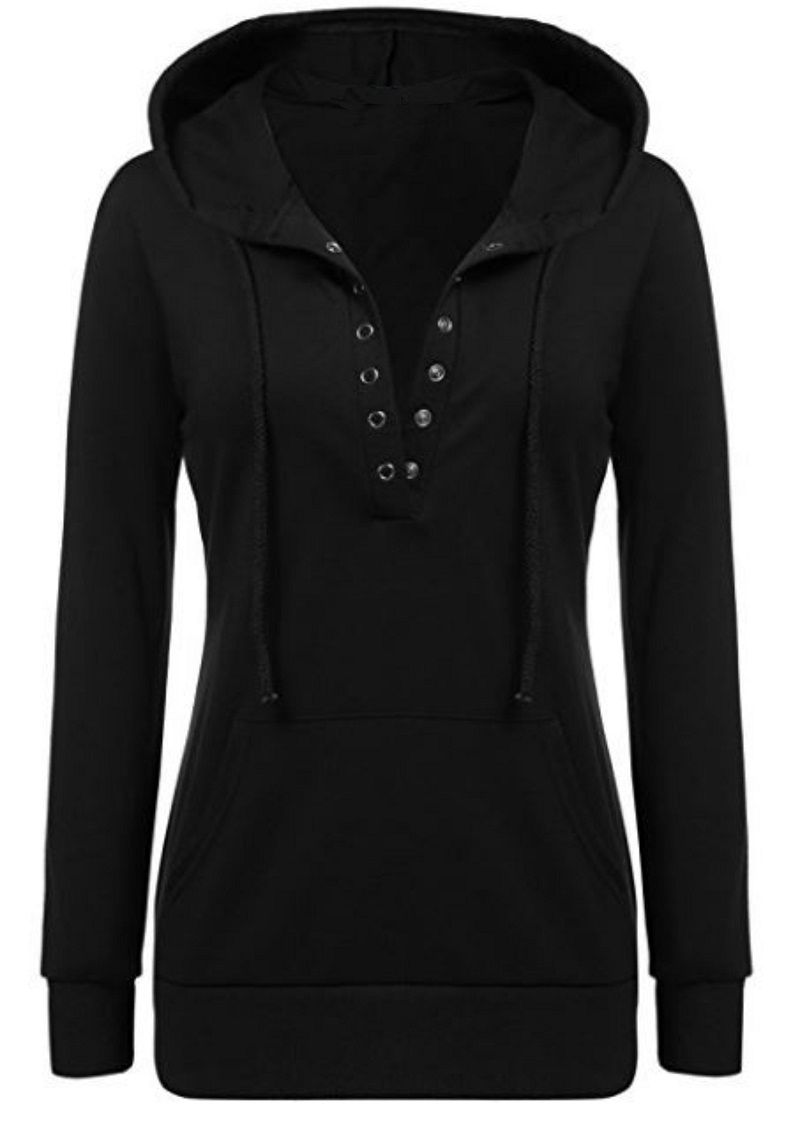 Female Button Hoodie- Black