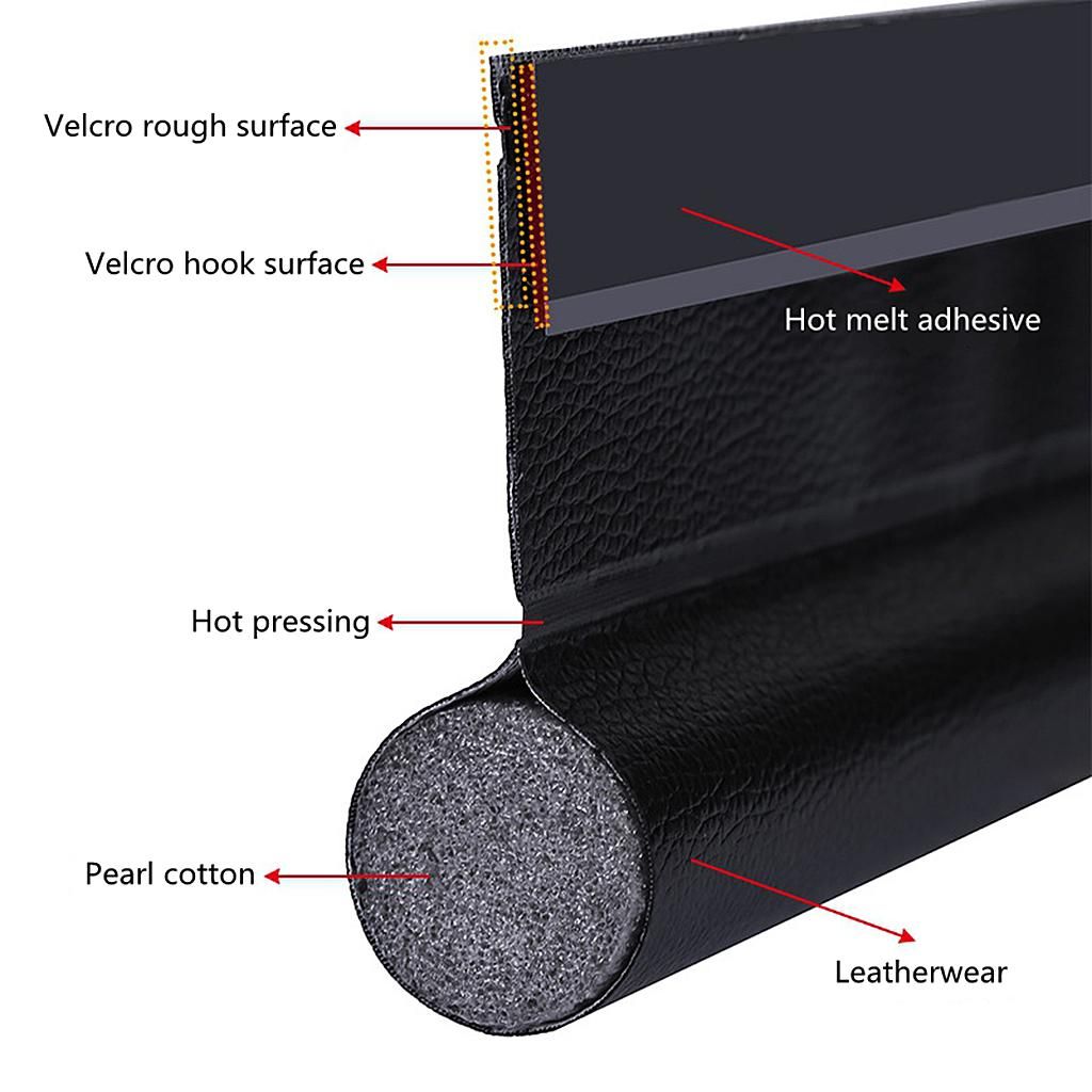 Door Draft Stopper Door  Strong Adhesive 38" Length Black