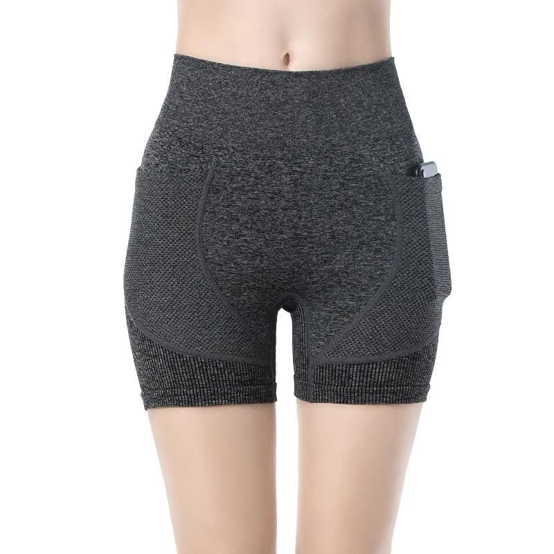 High waist side pocket fitness shorts Women's seamless vertical stripe compression hip lifting tight