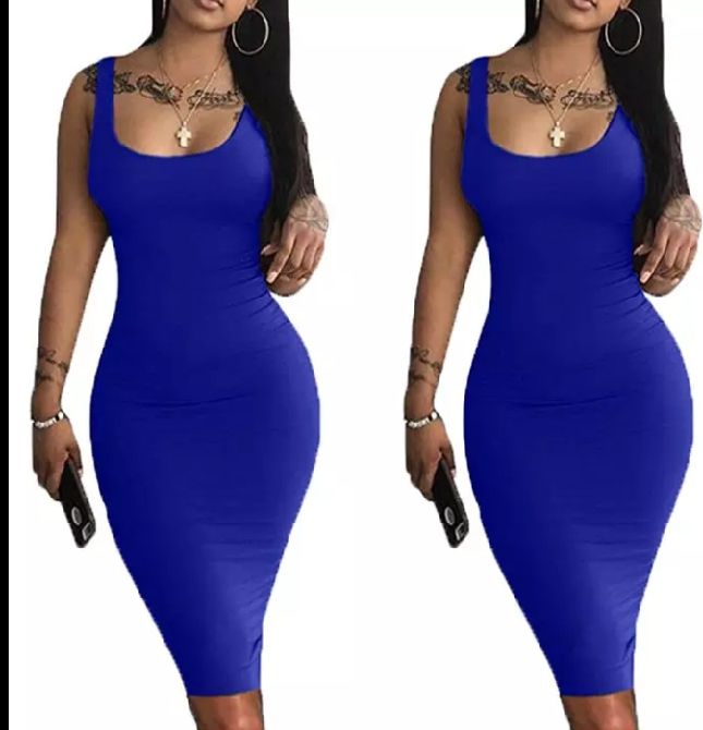 Blue Sexy Sleeveless Bodycon Dress Party Outfit