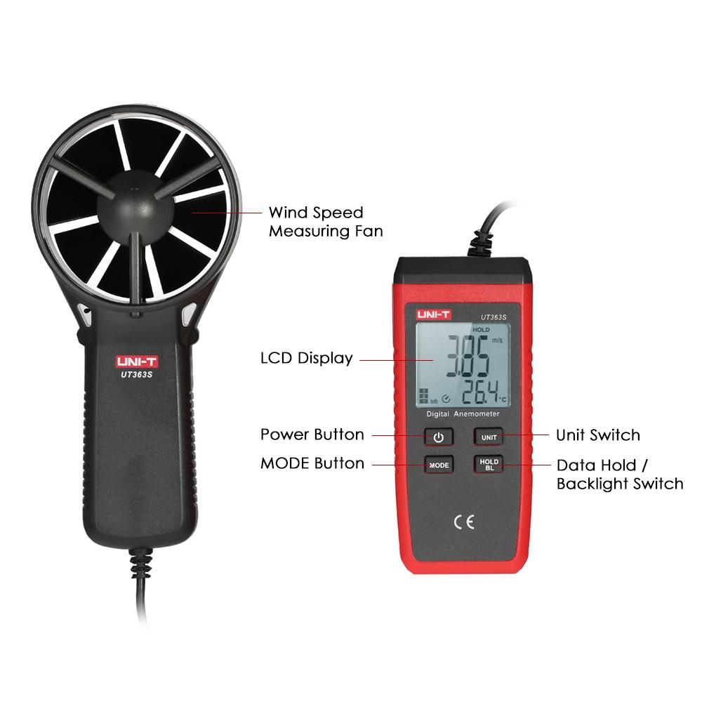 UNI-T UT363S Mini LCD Digital Anemometer Handheld Wind Speed Meter Air Velocity Temperature Tester