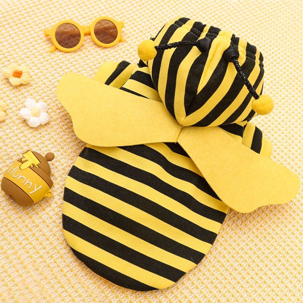 Soft Fleece Puppy Cat Bee Wings Sweater Hoodies Pet Cat Costumes-yellow