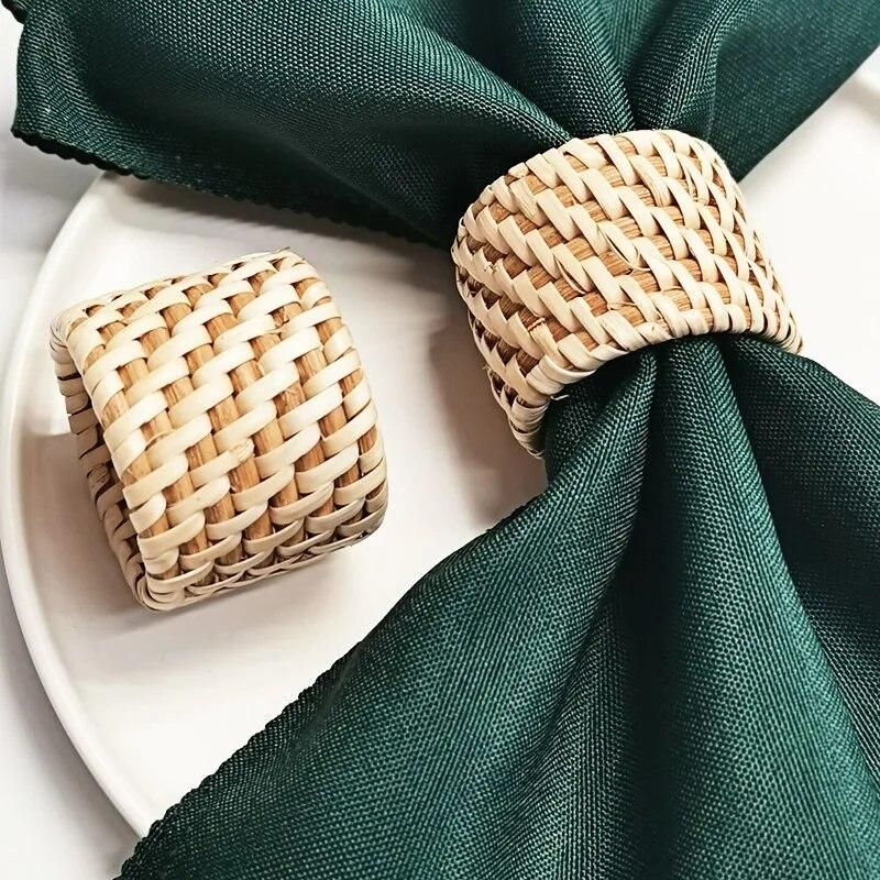 10pcs Rattan napkin ring decorative mouth cloth ring square towel ring handmade rattan napkin buckle