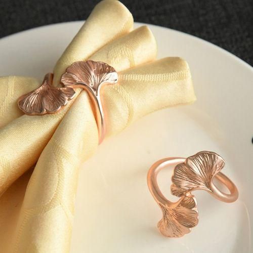 10Pcs/Lot Rose Gold Napkin Buckle Ginkgo Leaf