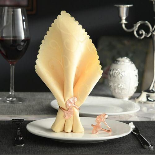 10Pcs/Lot Rose Gold Napkin Buckle Ginkgo Leaf