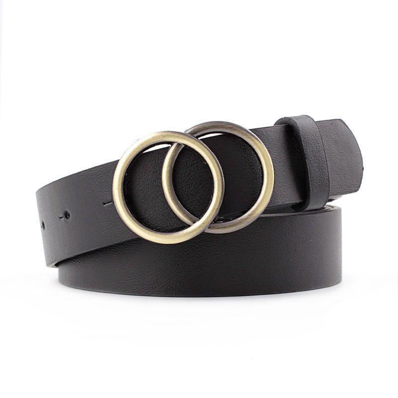 Double Circles Metal Buckle Leather Belts For Wear Jeans Decoration