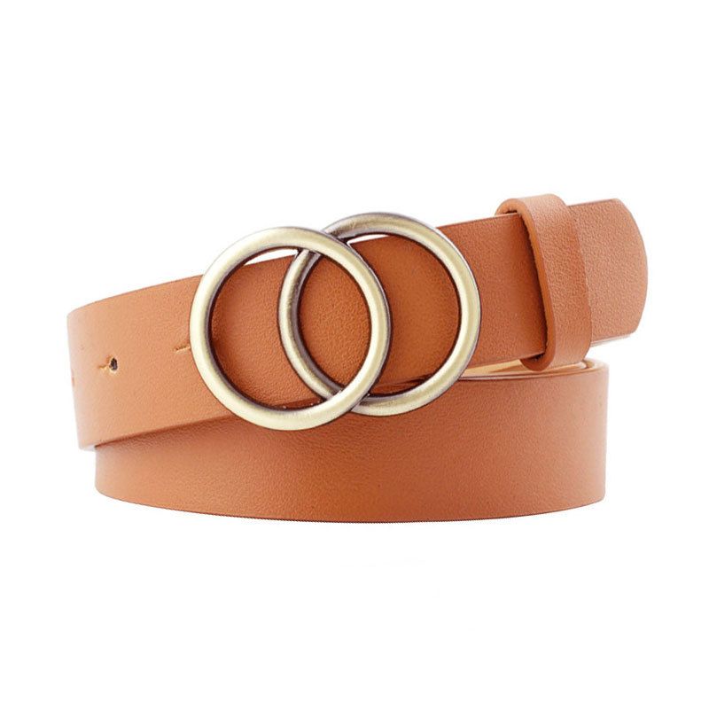 Double Circles Metal Buckle Leather Belts For Wear Jeans Decoration