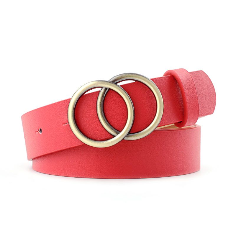 Double Circles Metal Buckle Leather Belts For Wear Jeans Decoration