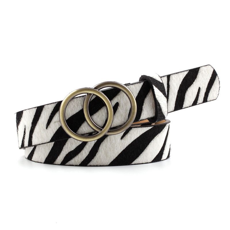 Double Circles Metal Buckle Leather Belts For Wear Jeans Decoration