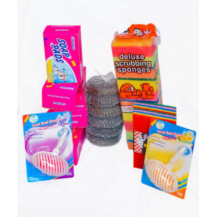 Home & kitchen Bundle - 4 Soap Pads + 2 toilet blocks + 1 Iron Sponges and 1 Foam Scourers