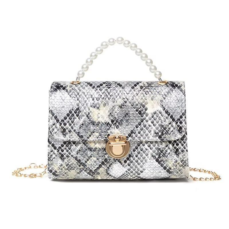 Ladies Hand Bag Leather Handbags Pearl Crossbody Bag Women Shoulder Bags Silver