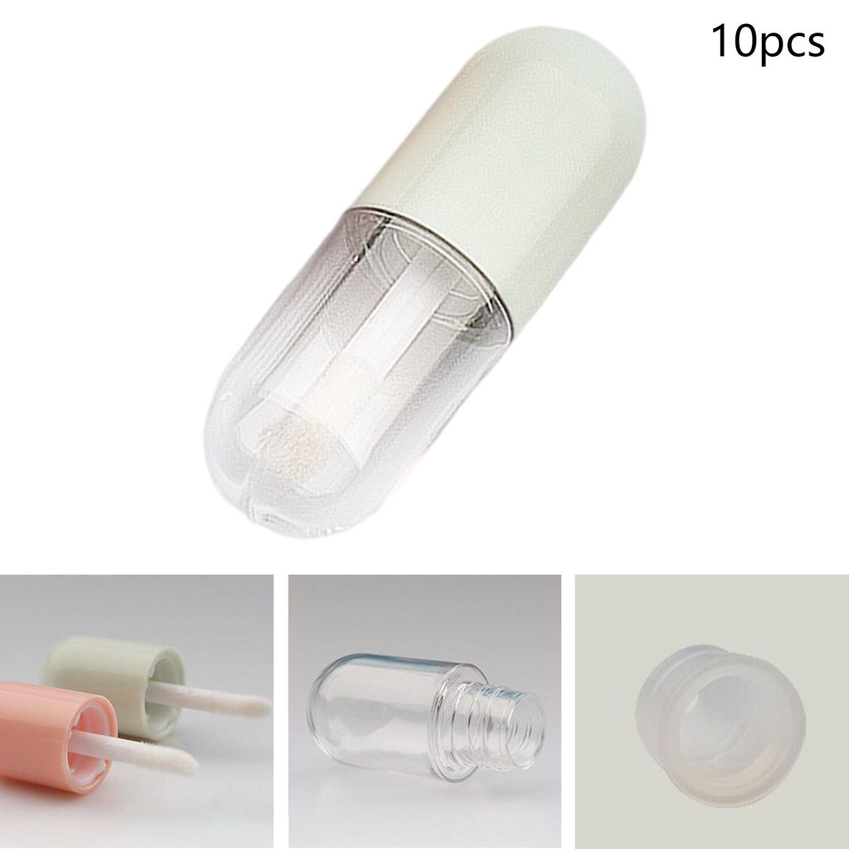 10x Lipgloss Container With Insert Stoppers  For DIY Green