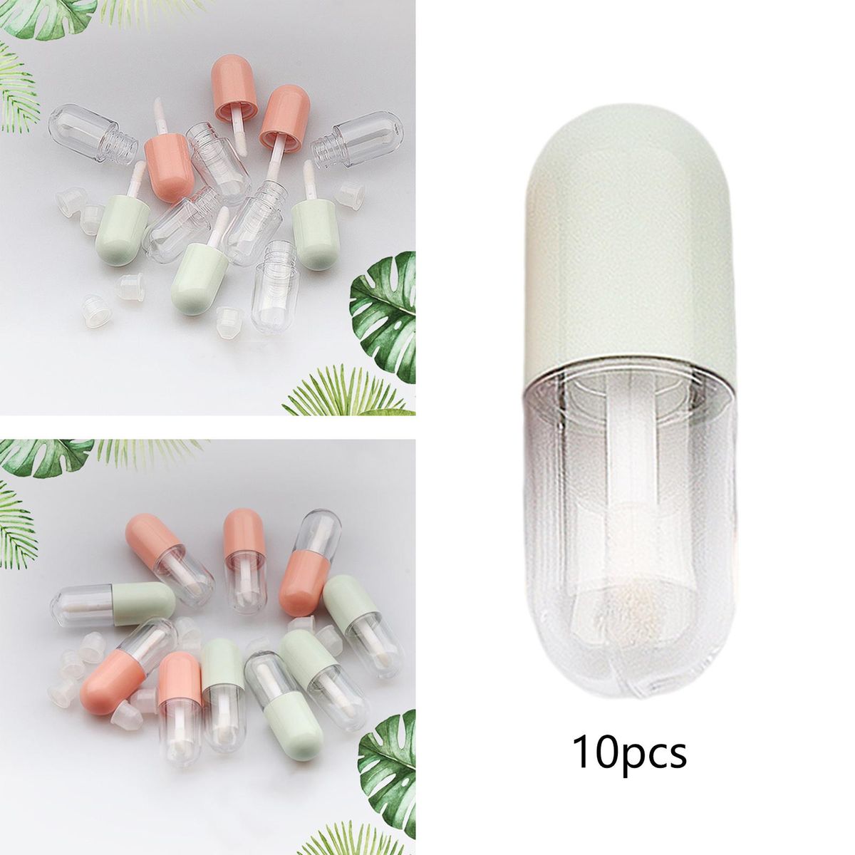 10x Lipgloss Container With Insert Stoppers  For DIY Green