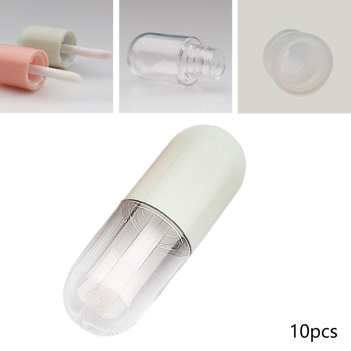 10x Lipgloss Container With Insert Stoppers  For DIY Green