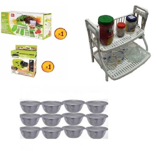 Precision Cutter, Knife Sharpener, Portable Kitchen Rack & Moin Moin Bowls : 16 x 40 x 40 cm