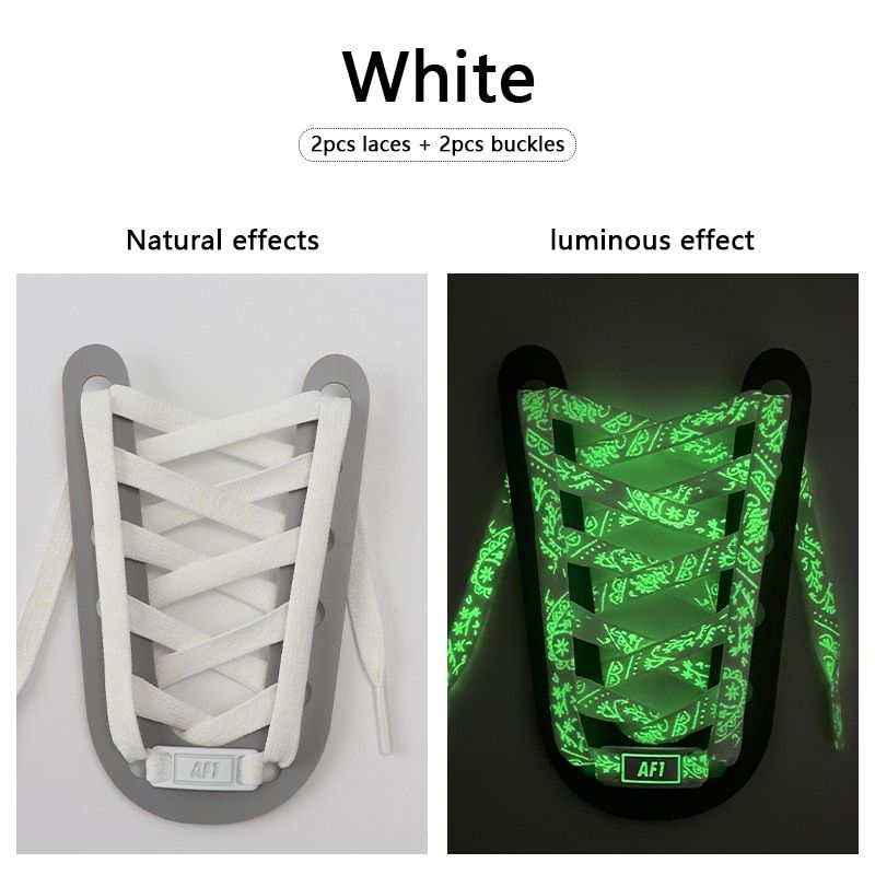 4Pcs Luminous AF1 Shoelaces Flat Glowing Fluorescent Combination Laces Shoe Decoration Sneaker Shoestrings Air Force Accessories White