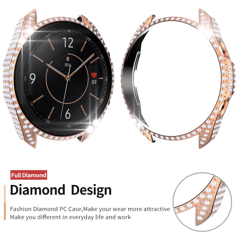 (Silver)Luxury Full Diamond PC Case For Samsung Galaxy Watch 3 45mm 41mm Cover Women Protective Shell Watch3 Bumper Bling Hollow Frame XXA