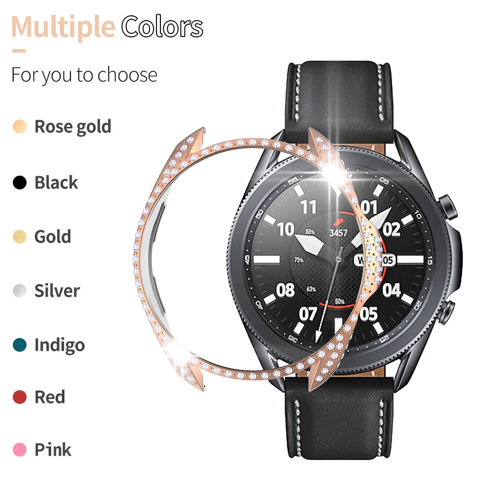 (Silver)Luxury Full Diamond PC Case For Samsung Galaxy Watch 3 45mm 41mm Cover Women Protective Shell Watch3 Bumper Bling Hollow Frame XXA