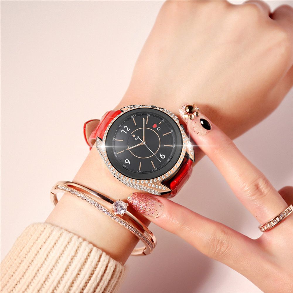 (Silver)Luxury Full Diamond PC Case For Samsung Galaxy Watch 3 45mm 41mm Cover Women Protective Shell Watch3 Bumper Bling Hollow Frame XXA