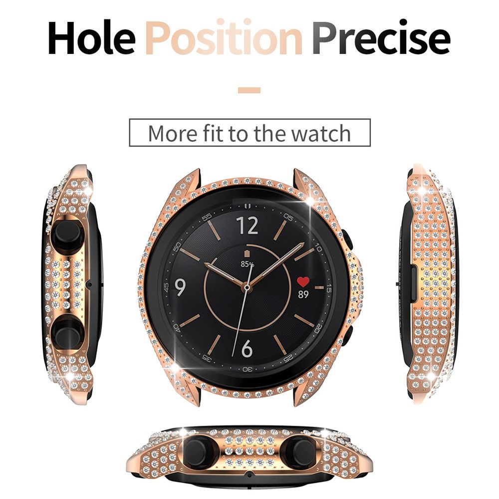 (Silver)Luxury Full Diamond PC Case For Samsung Galaxy Watch 3 45mm 41mm Cover Women Protective Shell Watch3 Bumper Bling Hollow Frame XXA