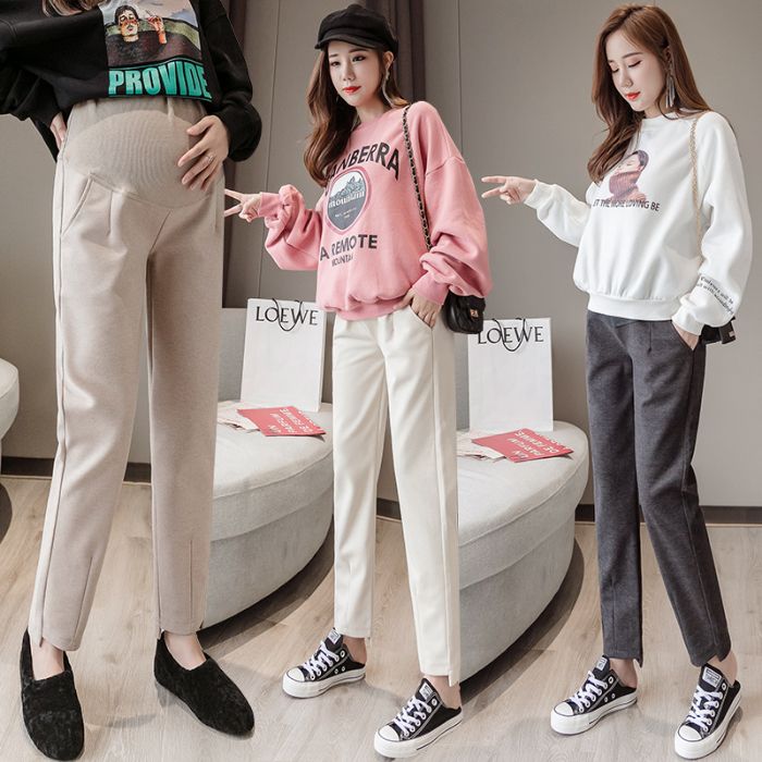 2020 Maternity Pants Autumn Fashion Outer Wear Woolen Loose Maternity Leings